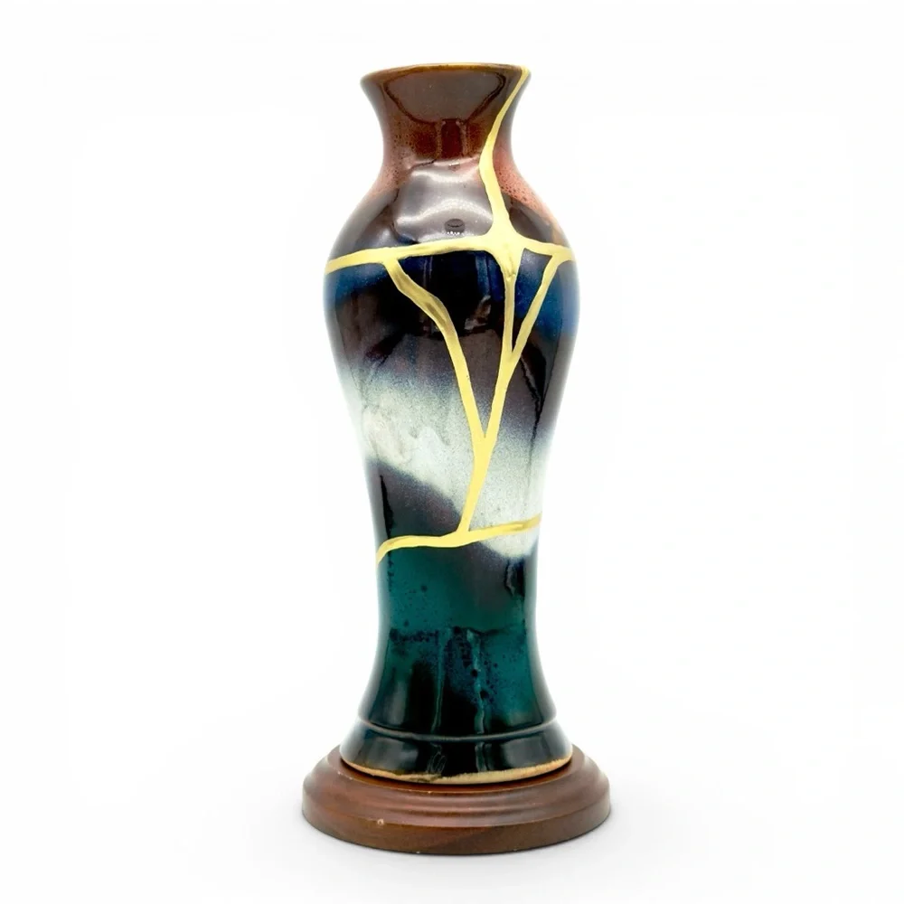 Kintsugi Vase Drip Glazed Pottery Gold Crack Art Growth Anniversary Gift